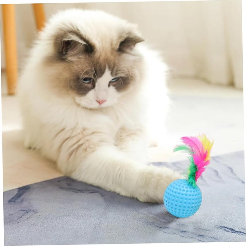 24PCS Colorful Cat Ball Toys with Feathers Interactive Plastic Golf Balls for Indoor Cats - Image 2